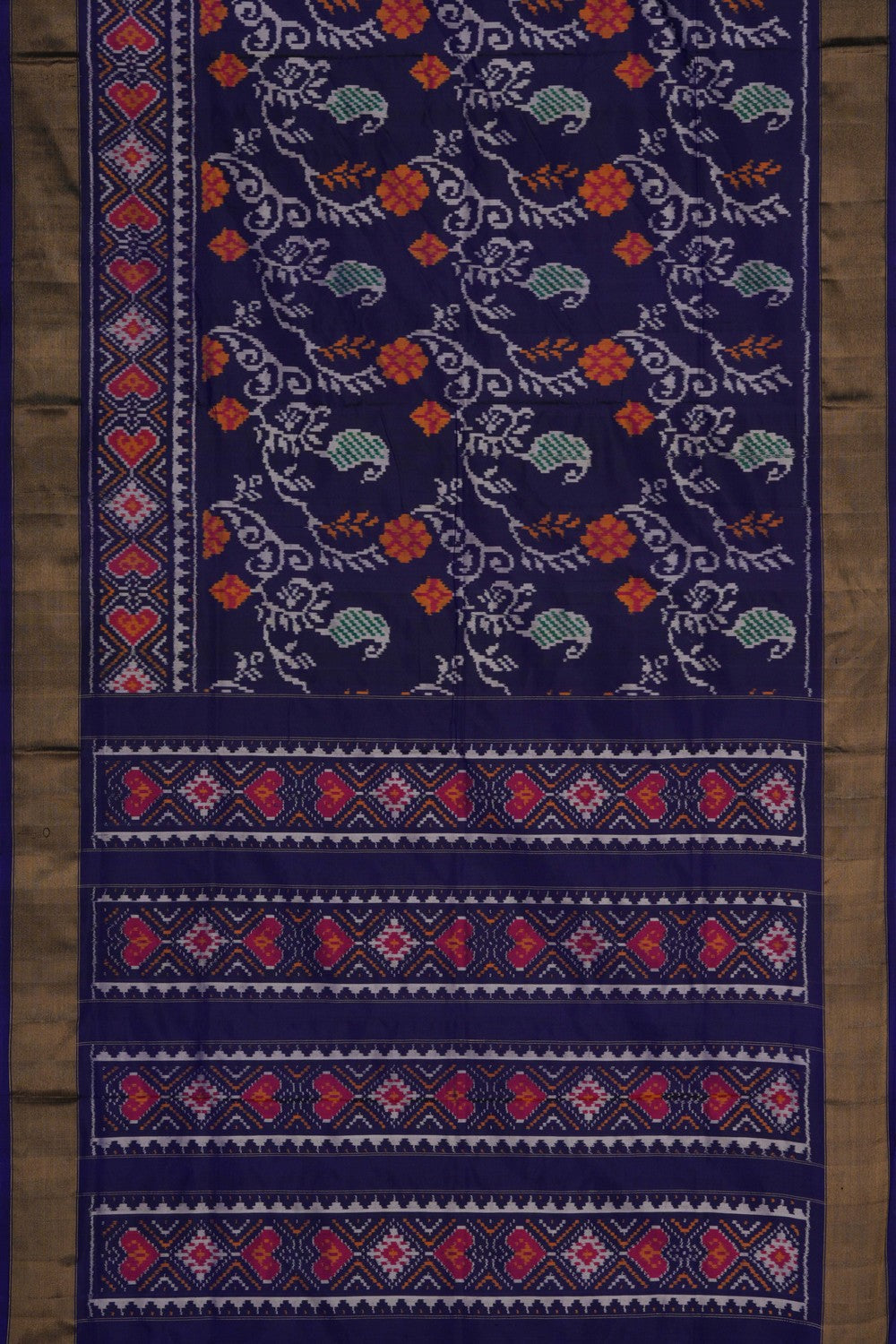 Image of Pochampally Ikat Silk Indigo Blue Saree